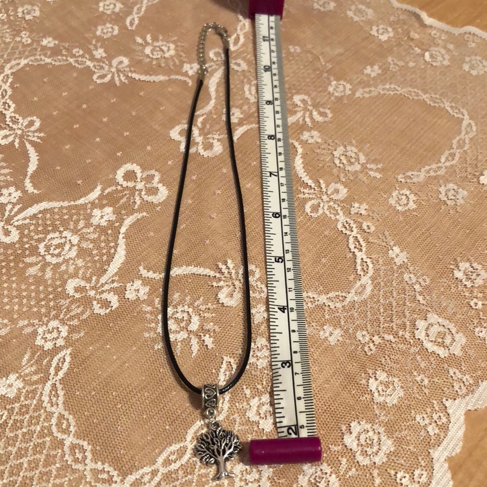 Tree Of Life Silver Color Necklace On a Black Cord - Picture 4 of 6